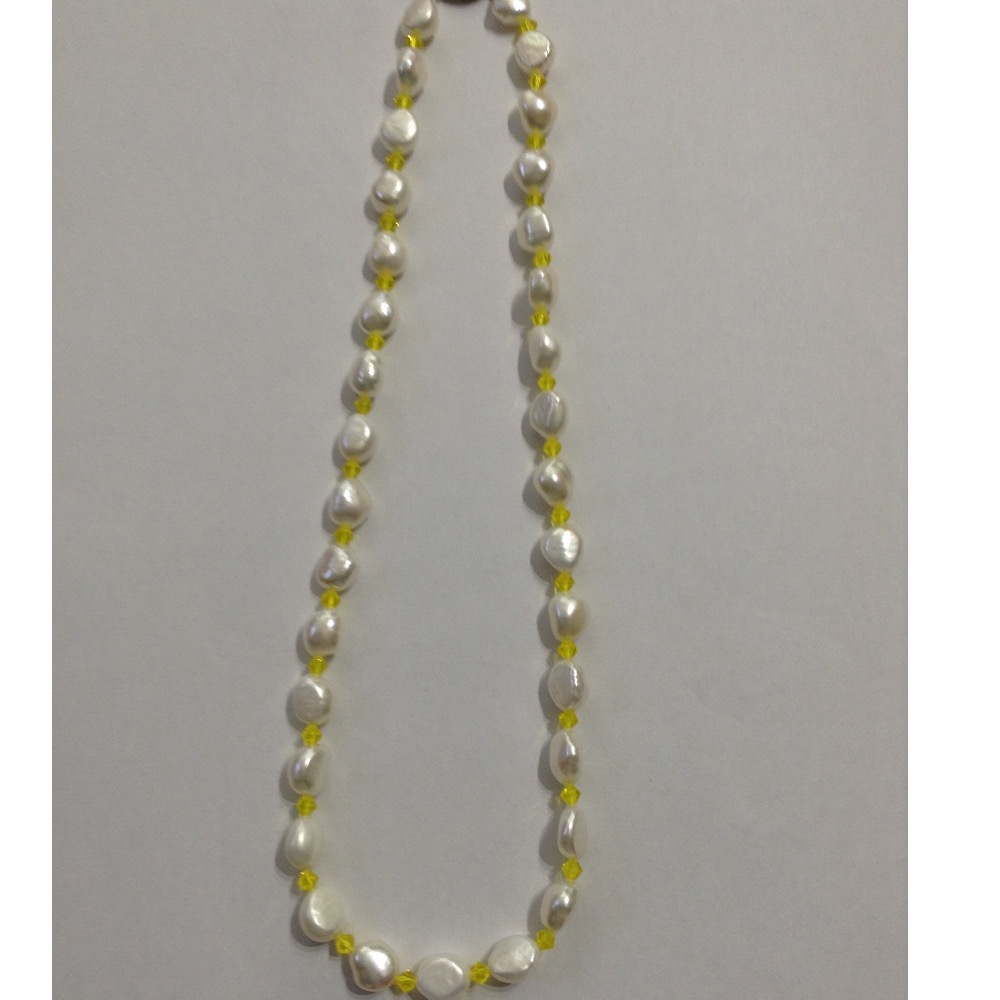 White Oval Baroque Pearls Mala With Yellow Crystals JPM0228
