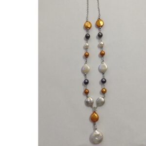 Freshwater Multicolour Baroque Pearls Silver Chain JPM0227