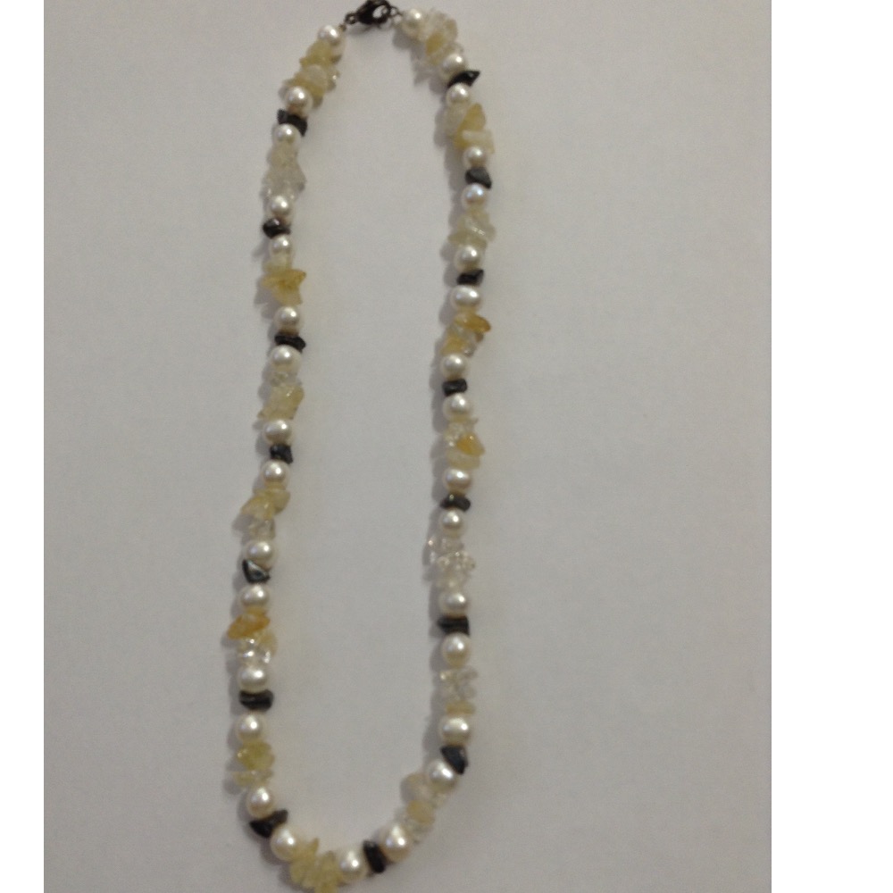 Freshwater White Potato Pearls Mala With Yellow Citrine and Gunmetal Chips JPM0225 - Image 2