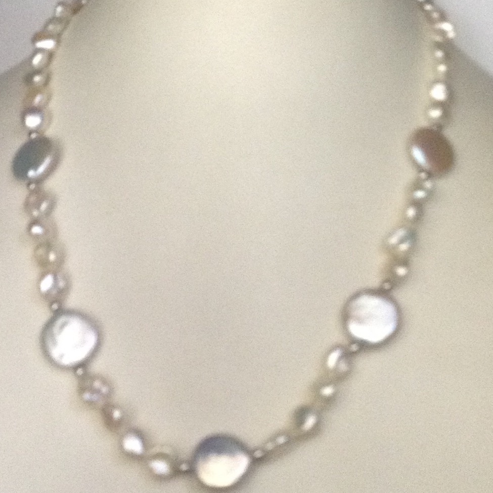Freshwater White Baroque Pearls Mala With White Jaco Balls JPM0218