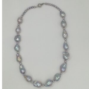 Freshwater Grey Oval Baroque And Round Pearls Mala JPM0215