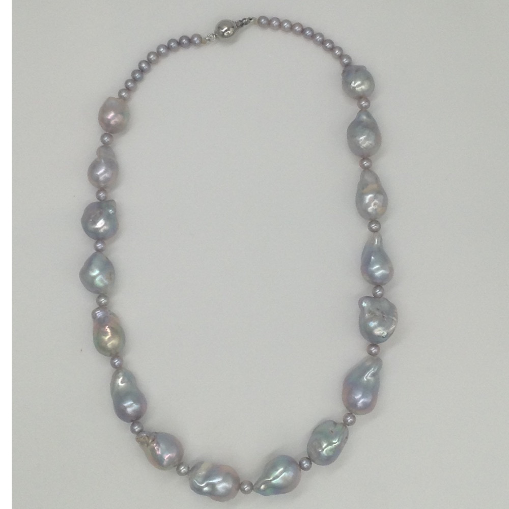 Freshwater Grey Oval Baroque And Round Pearls Mala JPM0215