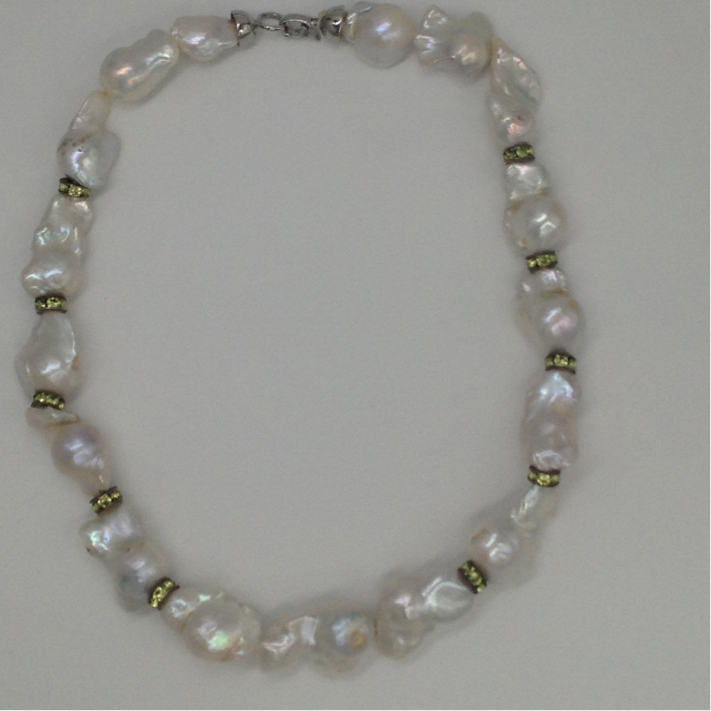 white Oval Baroque Pearls Mala With Cz Chakri JPM0211