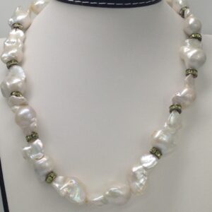 white Oval Baroque Pearls Mala With Cz Chakri JPM0211