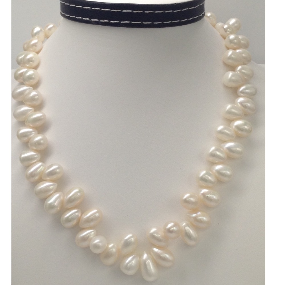 Freshwater White Oval Drops Pearls ZigZag Mala