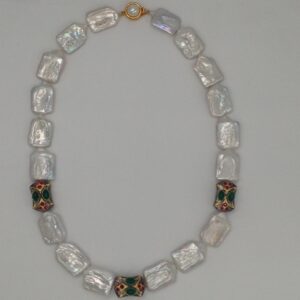 white Square Baroque Pearls Mala With Antique Pcs JPM0208