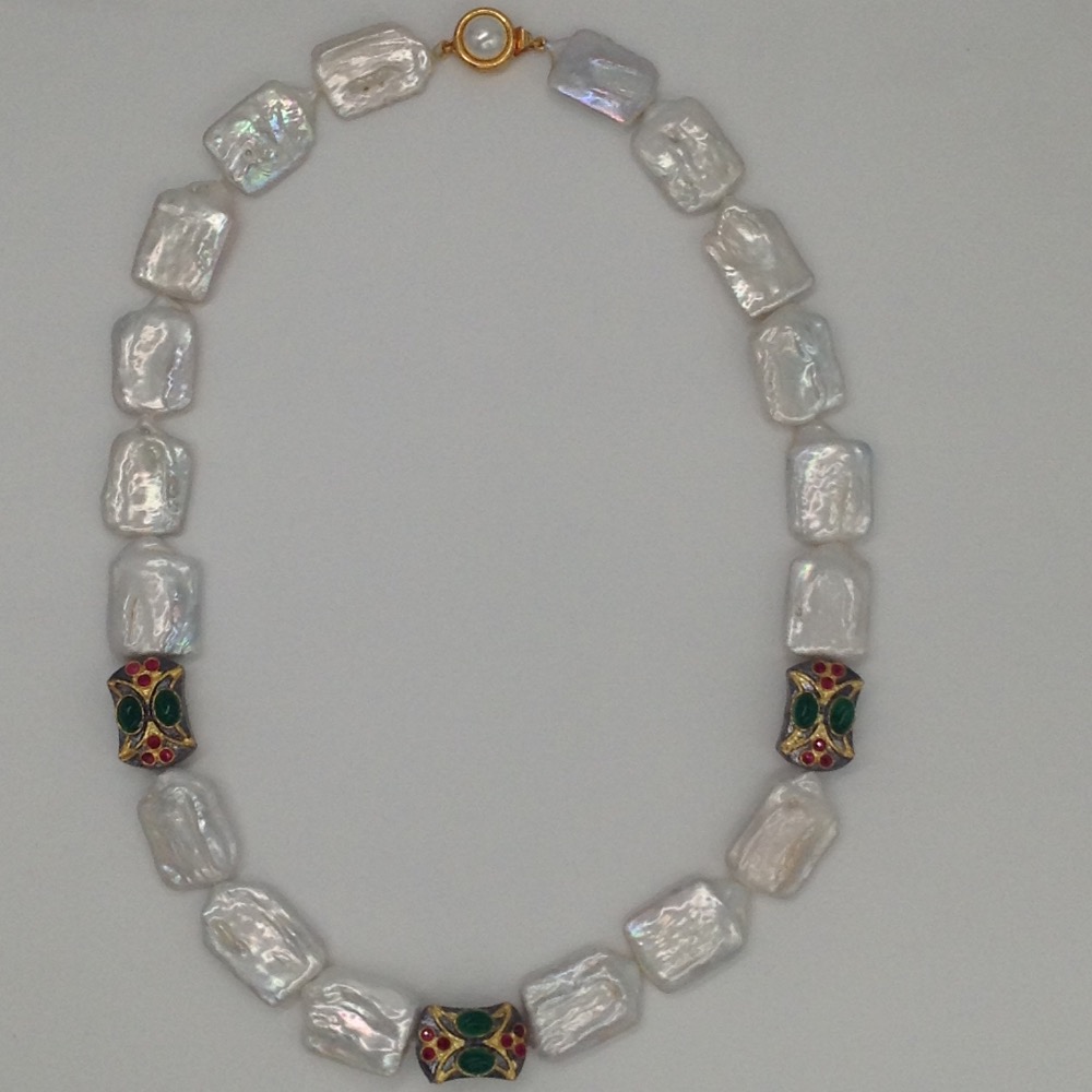 white Square Baroque Pearls Mala With Antique Pcs JPM0208