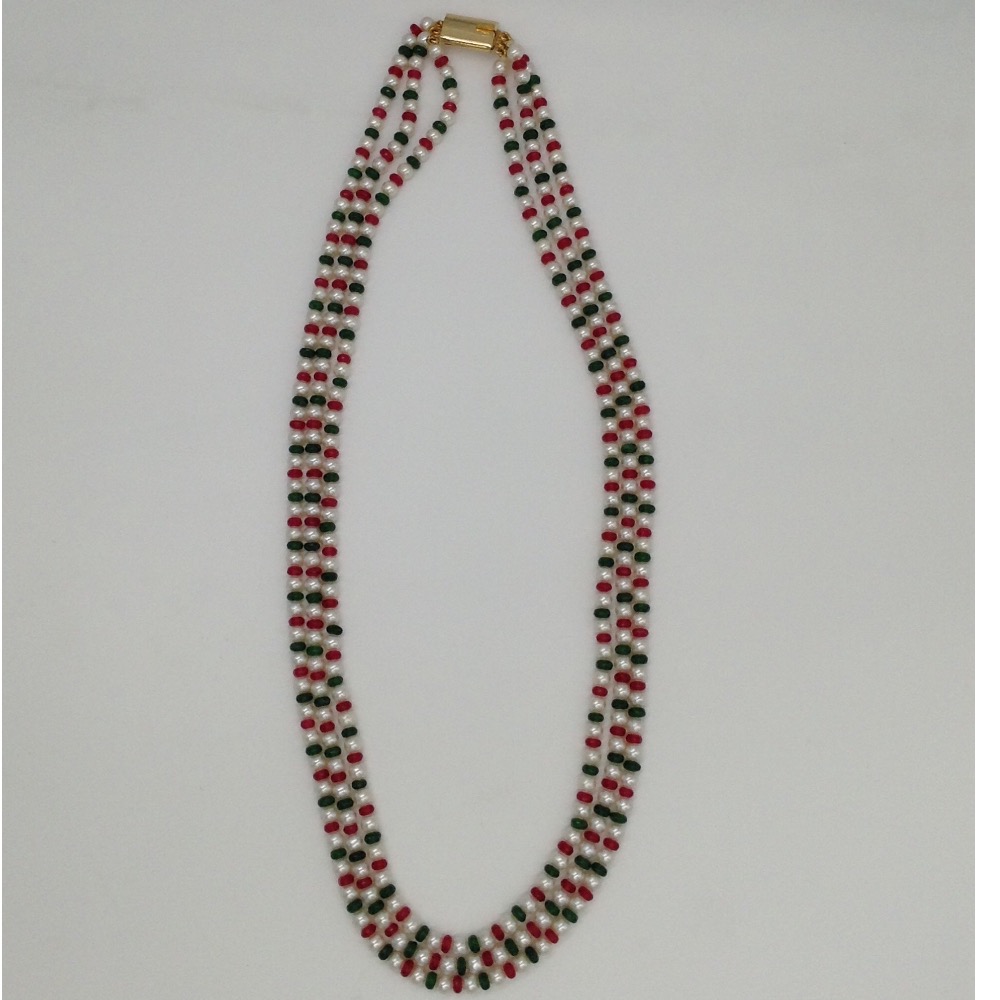 White Round Pearls Necklace Set With Semi Beeds JPP1007