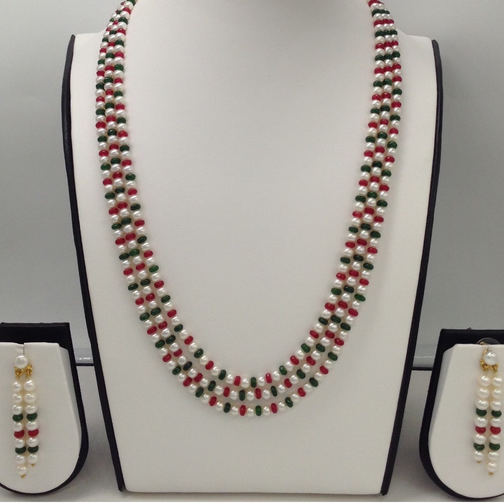 White Round Pearls Necklace Set With Semi Beeds JPP1007