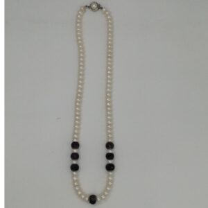 Freshwater White Flat Pearls With Red Ruby Faceted Beeds JPM0196