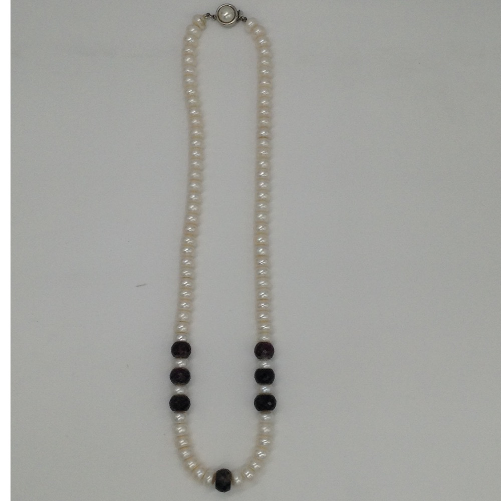 Freshwater White Flat Pearls With Red Ruby Faceted Beeds JPM0196