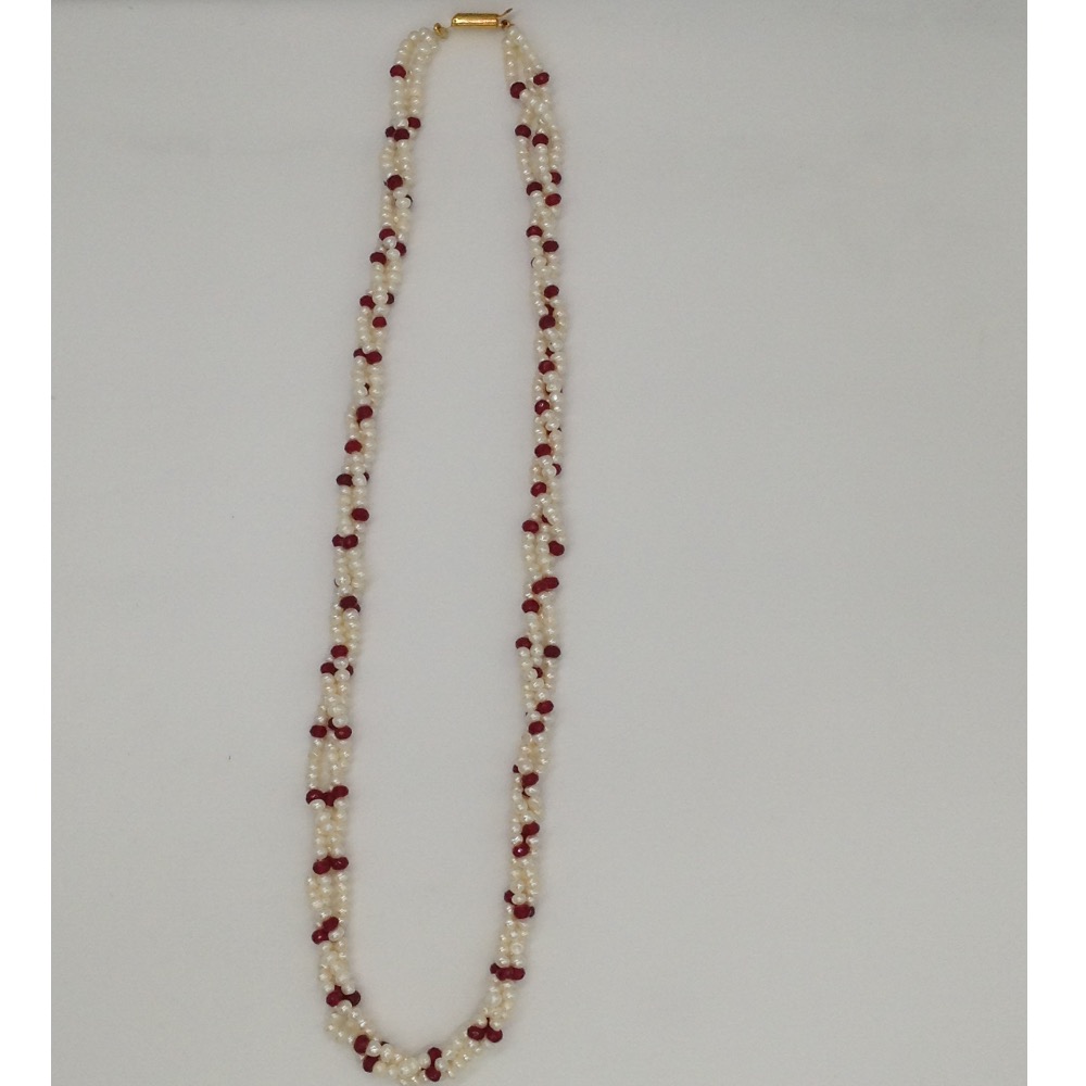 White Seed Pearls Necklace With Red Semi Beeds JPM0193