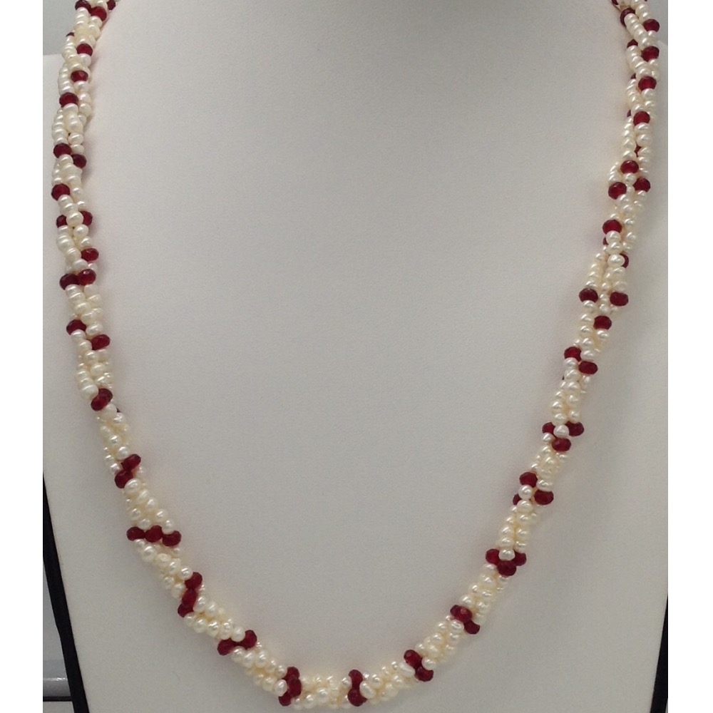 White Seed Pearls Necklace With Red Semi Beeds JPM0193