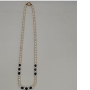 Freshwater White Flat Pearls Mala With Blue Sapphires Round Beeds JPM0194