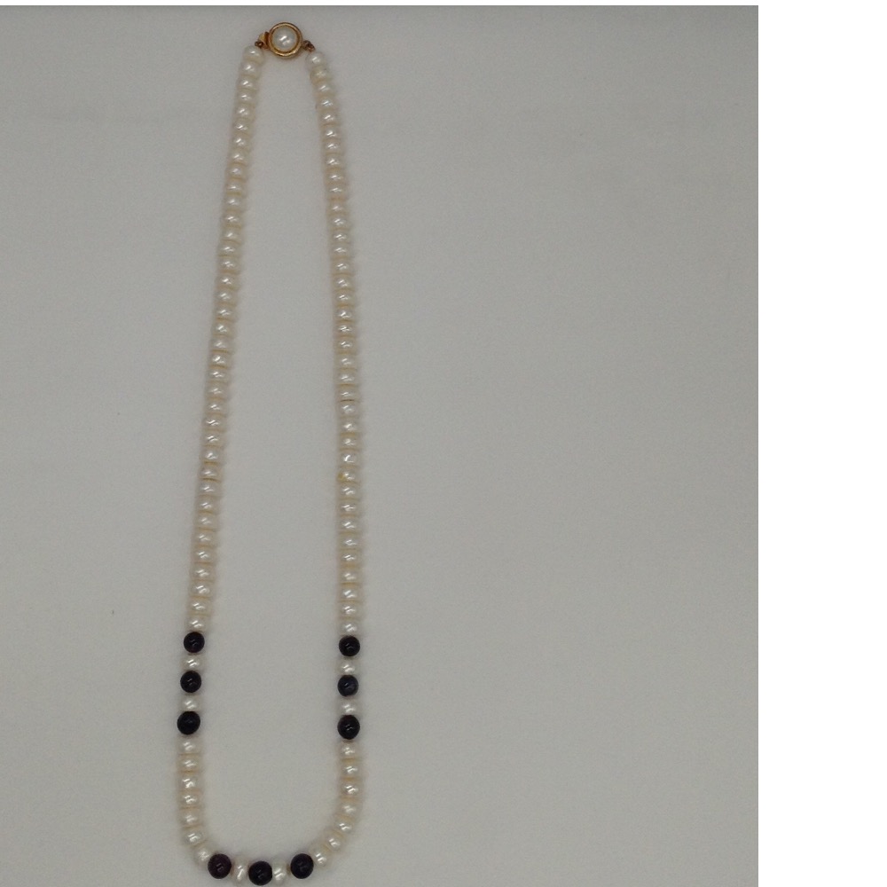 Freshwater White Flat Pearls Mala With Blue Sapphires Round Beeds JPM0194