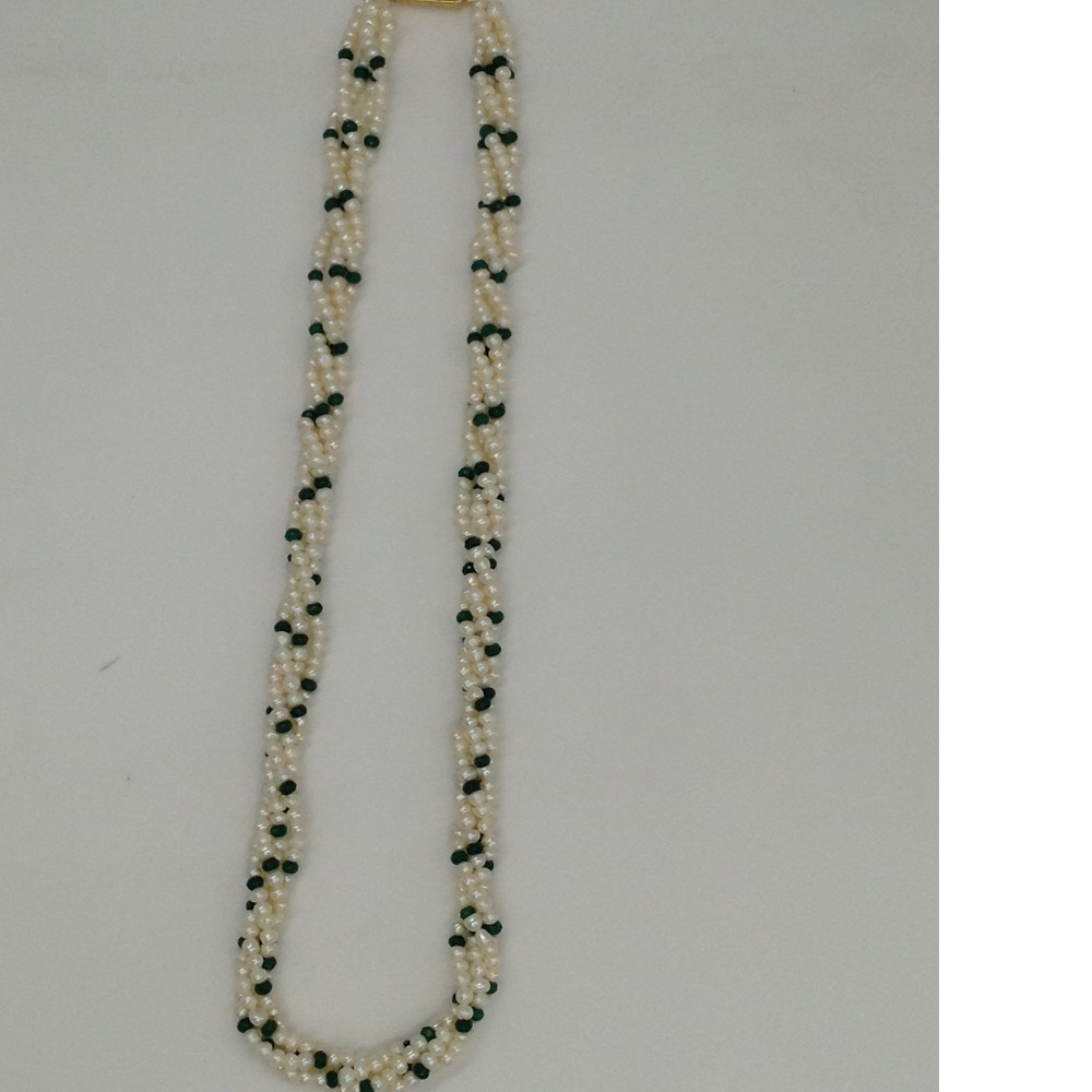 White Seed Pearls Necklace With Green Semi Beeds JPM0195