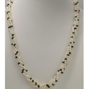 White Seed Pearls Necklace With Green Semi Beeds JPM0195
