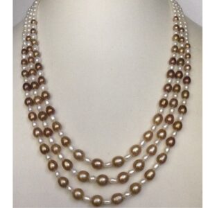 white and brown oval pearls 3 layers necklace JPM0174