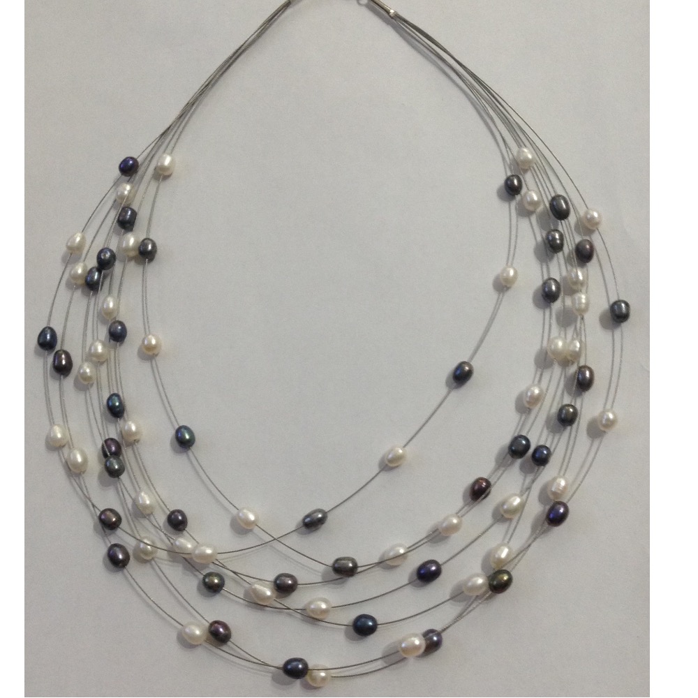 white and black oval pearls 7 layers wire necklace JPM0180 - Image 2