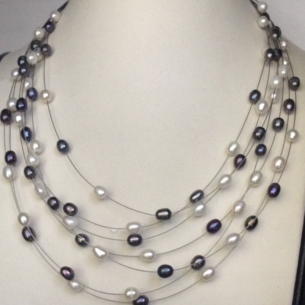 white and black oval pearls 7 layers wire necklace JPM0180