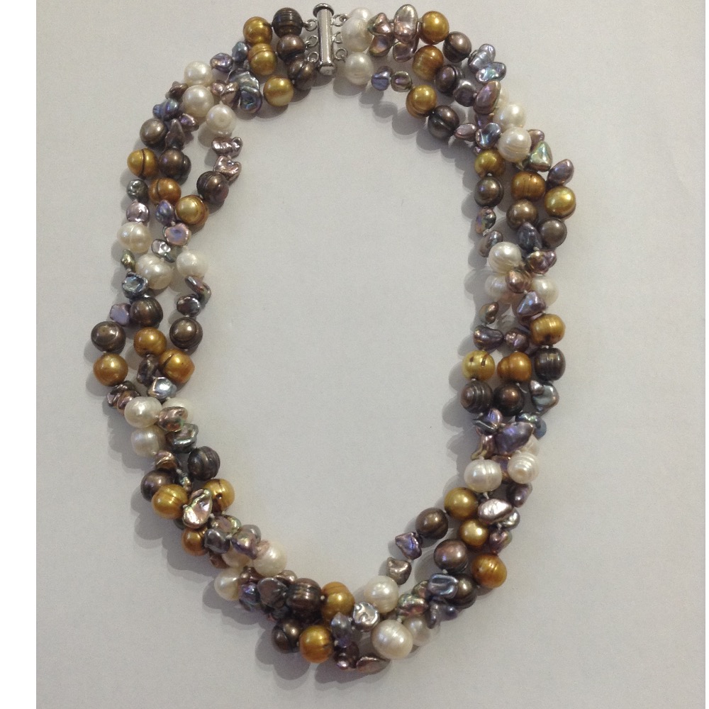 multicolour potato and baroque pearls twisted necklace JPM0159 - Image 2