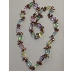 Brown Baroque Pearls Long Mala With Zircon Oval Beeds JPM0162