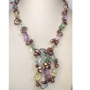 Brown Baroque Pearls Long Mala With Zircon Oval Beeds JPM0162
