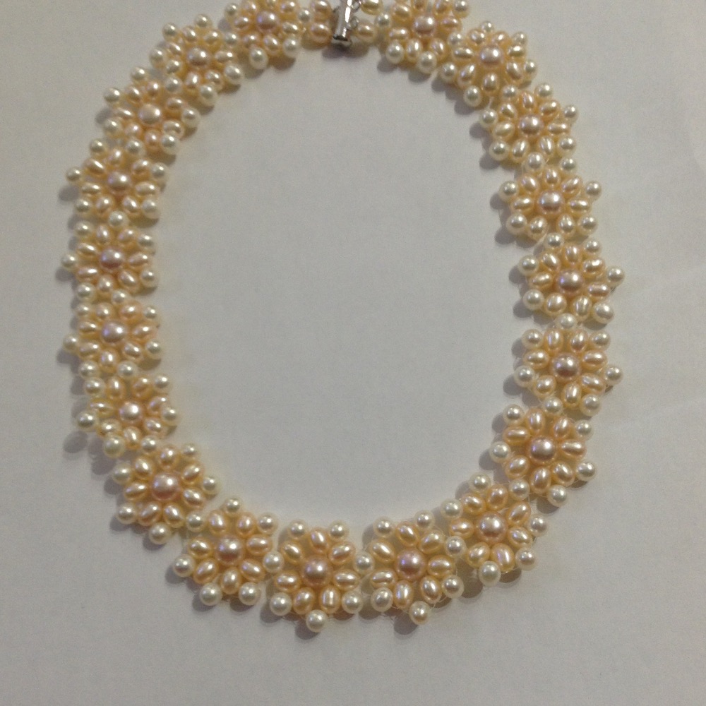 Freshwater white and orange oval jaali necklace JPM0161 - Image 2