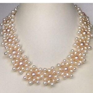 Freshwater white and orange oval jaali necklace JPM0161