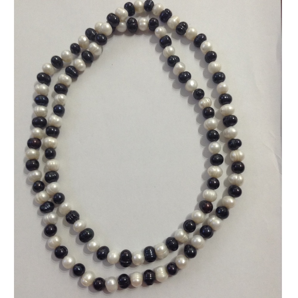 Freshwater White And Black Potato Pearls Long Mala JPM0181