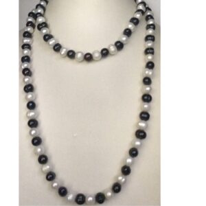 Freshwater White And Black Potato Pearls Long Mala JPM0181