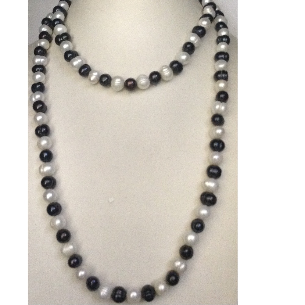 Freshwater White And Black Potato Pearls Long Mala JPM0181