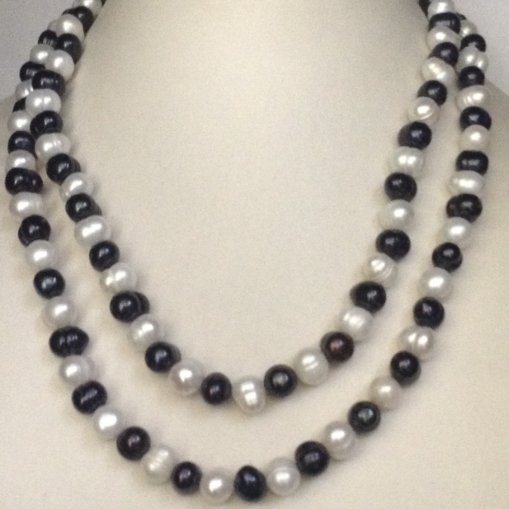 Freshwater White And Black Potato Pearls Long Mala JPM0181