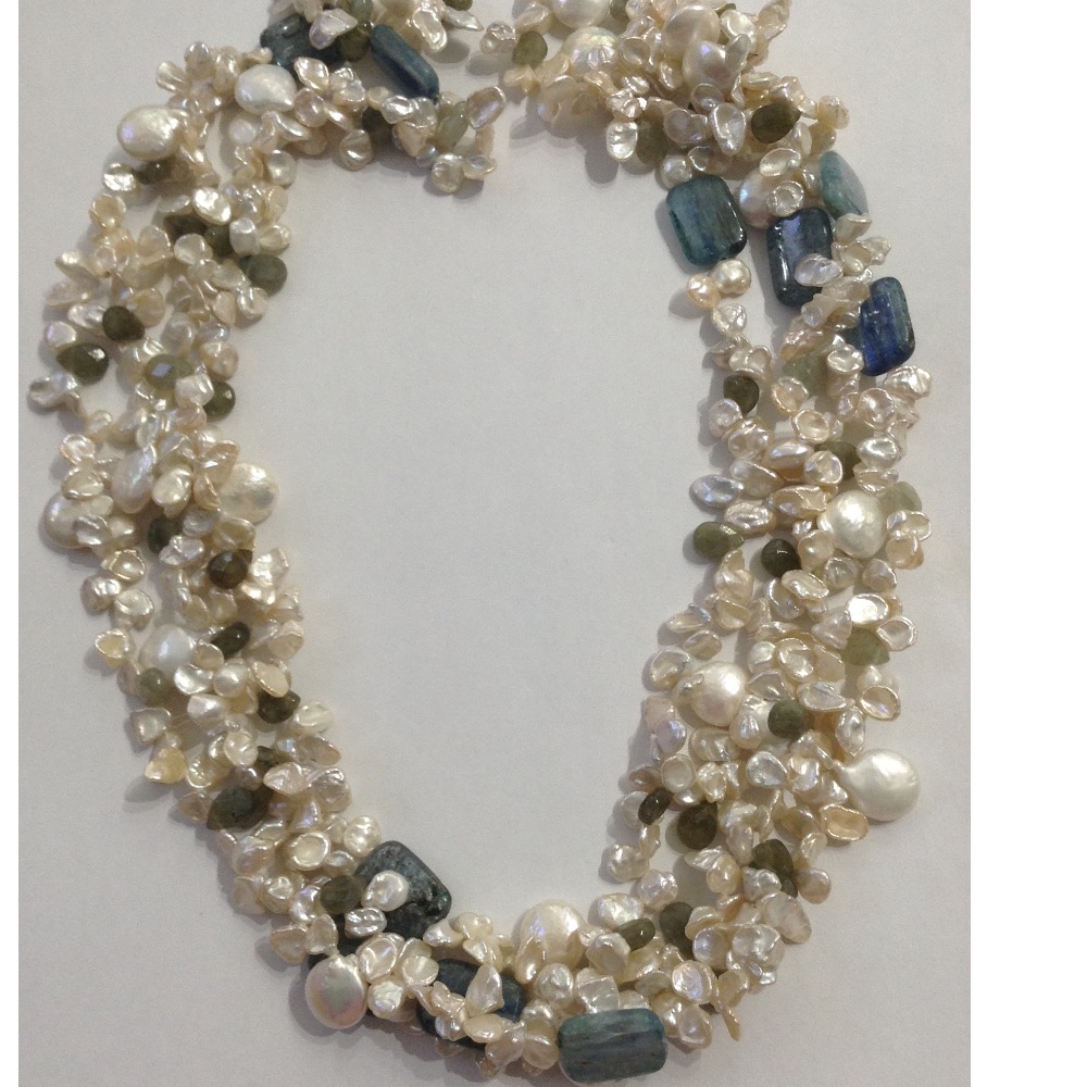 cream baroque long necklace with blue faceted beeds JPM0172 - Image 2