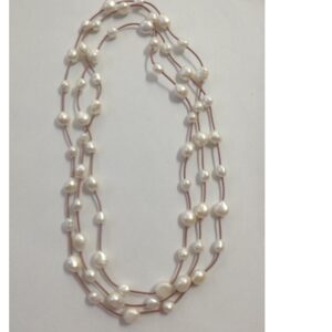 Freshwater White Potato Pearls With Brown Pipe Long Mala JPM0158