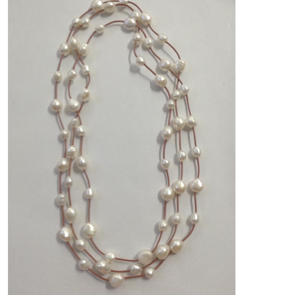 Freshwater White Potato Pearls With Brown Pipe Long Mala JPM0158