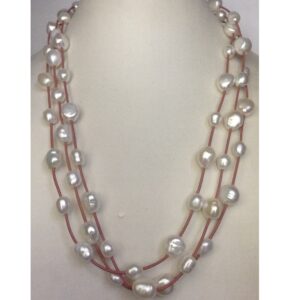 Freshwater White Potato Pearls With Brown Pipe Long Mala JPM0158