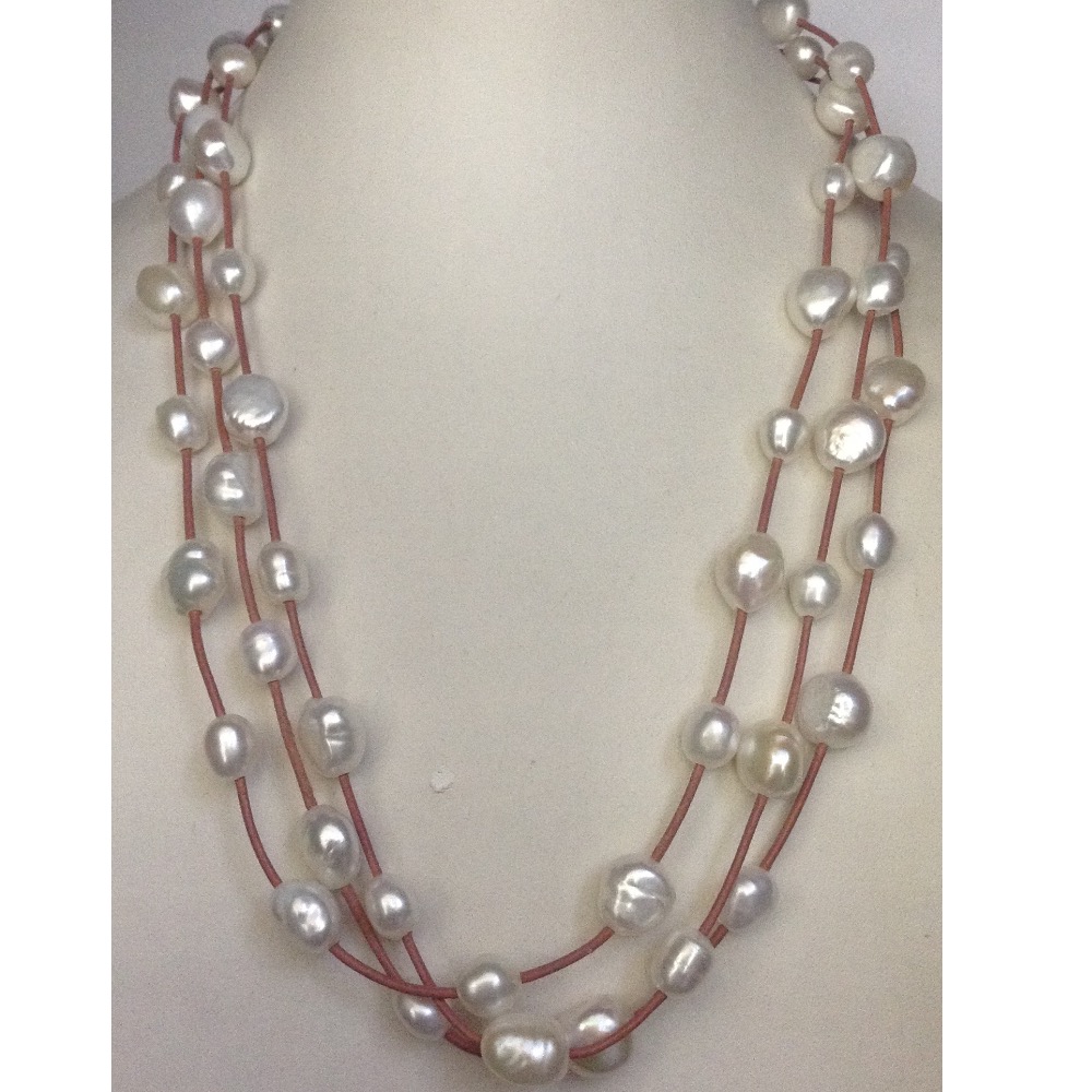 Freshwater White Potato Pearls With Brown Pipe Long Mala JPM0158