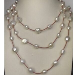 Freshwater White Potato Pearls With Brown Pipe Long Mala JPM0158