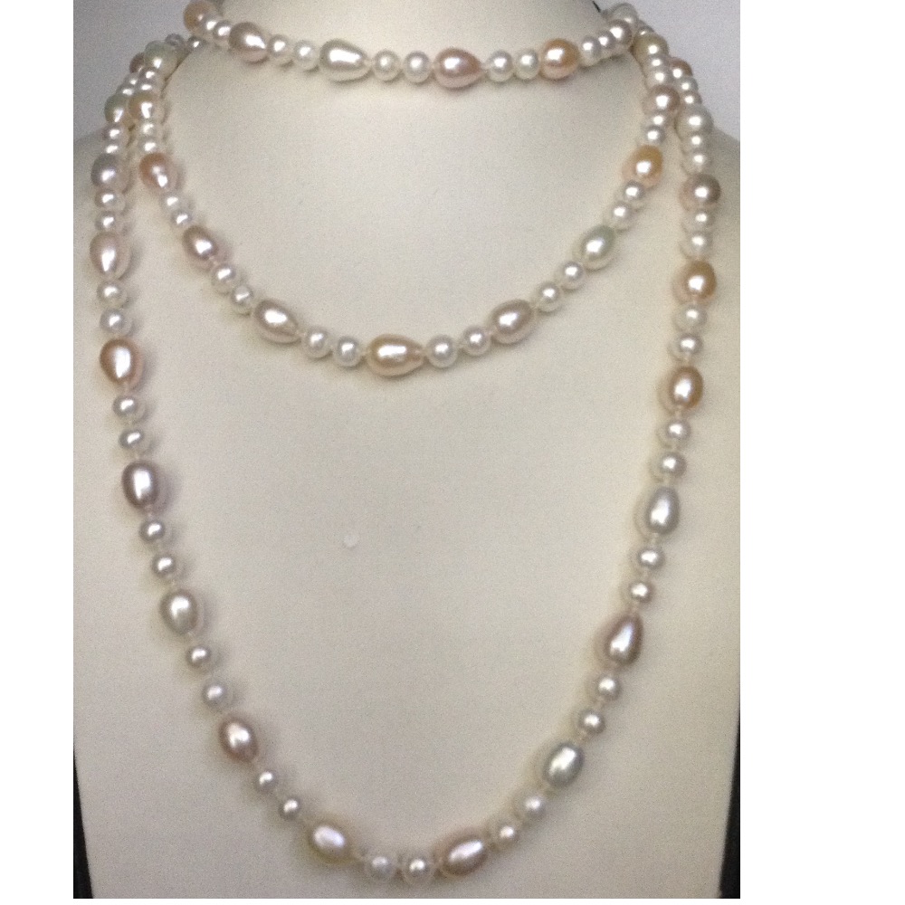 Multicolour Pearls Long Mala With Green Zircon Drops JPM0186