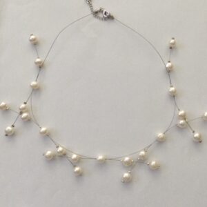 Freshwater White Potato Pearls Wire Zigzag Mala JPM0177