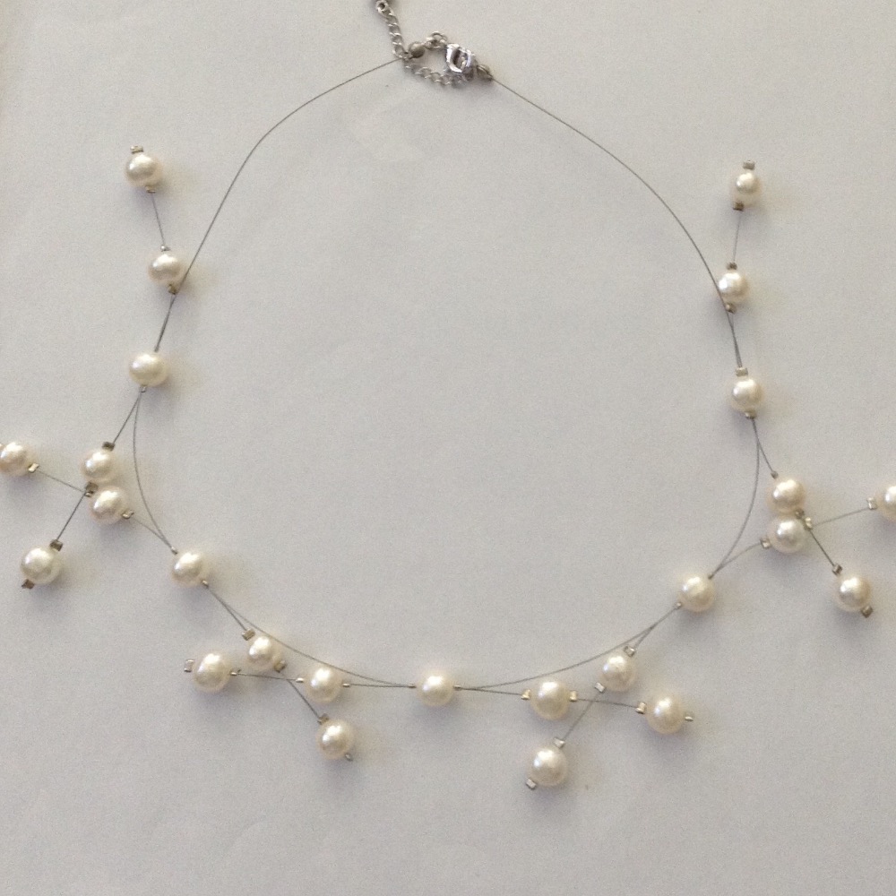 Freshwater White Potato Pearls Wire Zigzag Mala JPM0177