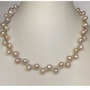 Freshwater Pink Potato Pearls Wire ZigZag Mala