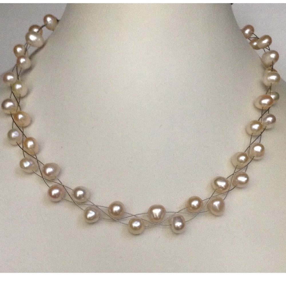 Freshwater Pink Potato Pearls Wire ZigZag Mala