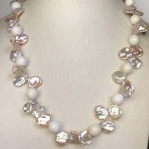 Freshwater Pink Chips Baroque Pearls Mala with White Semi Faceted Beeds