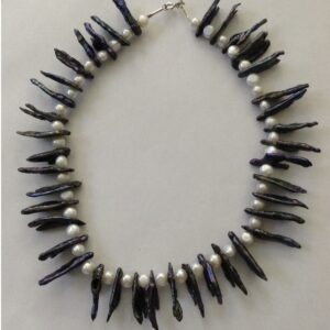 Freshwater White Potato and Black kaadi Baroque Pearls Mala