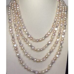 White and Pink Potato Pearls Long Mala With White Balls JPM0170