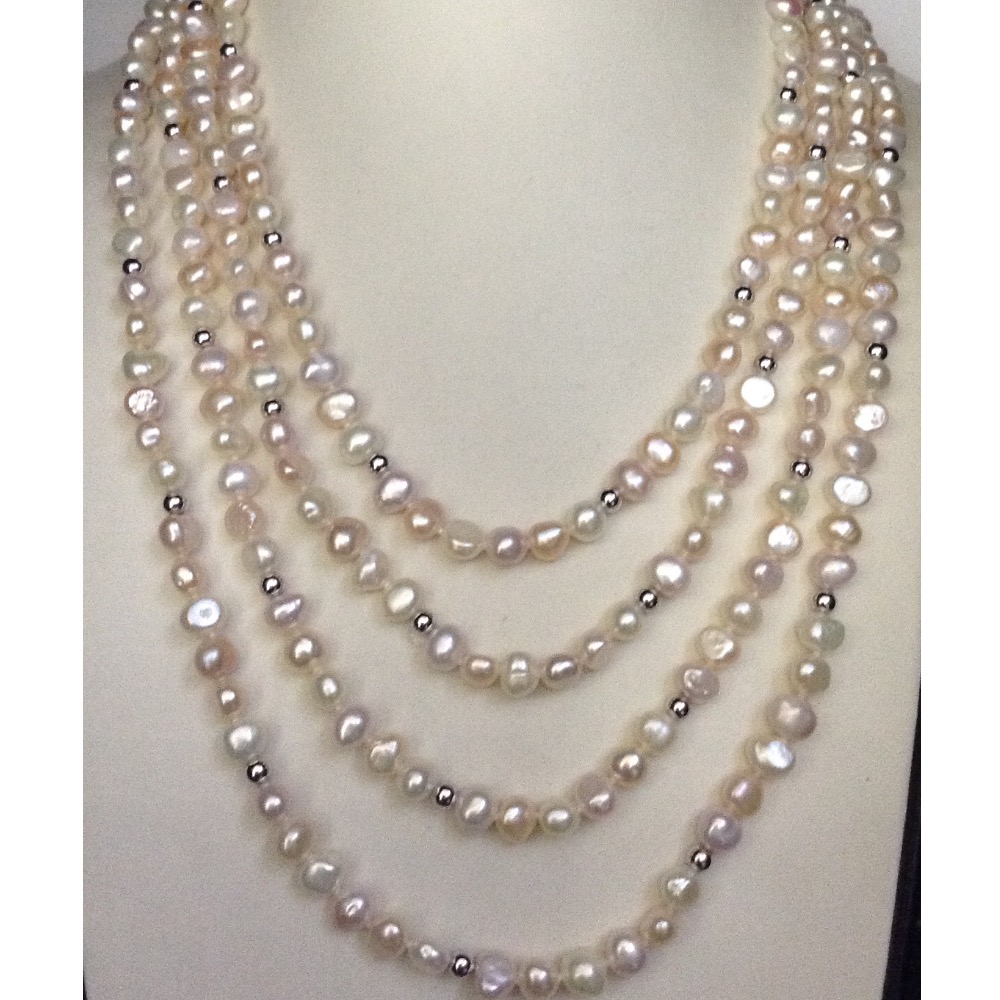 White and Pink Potato Pearls Long Mala With White Balls JPM0170