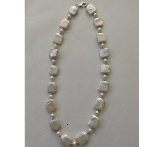 Freshwater white square baroque and round pearls mala JPM0151