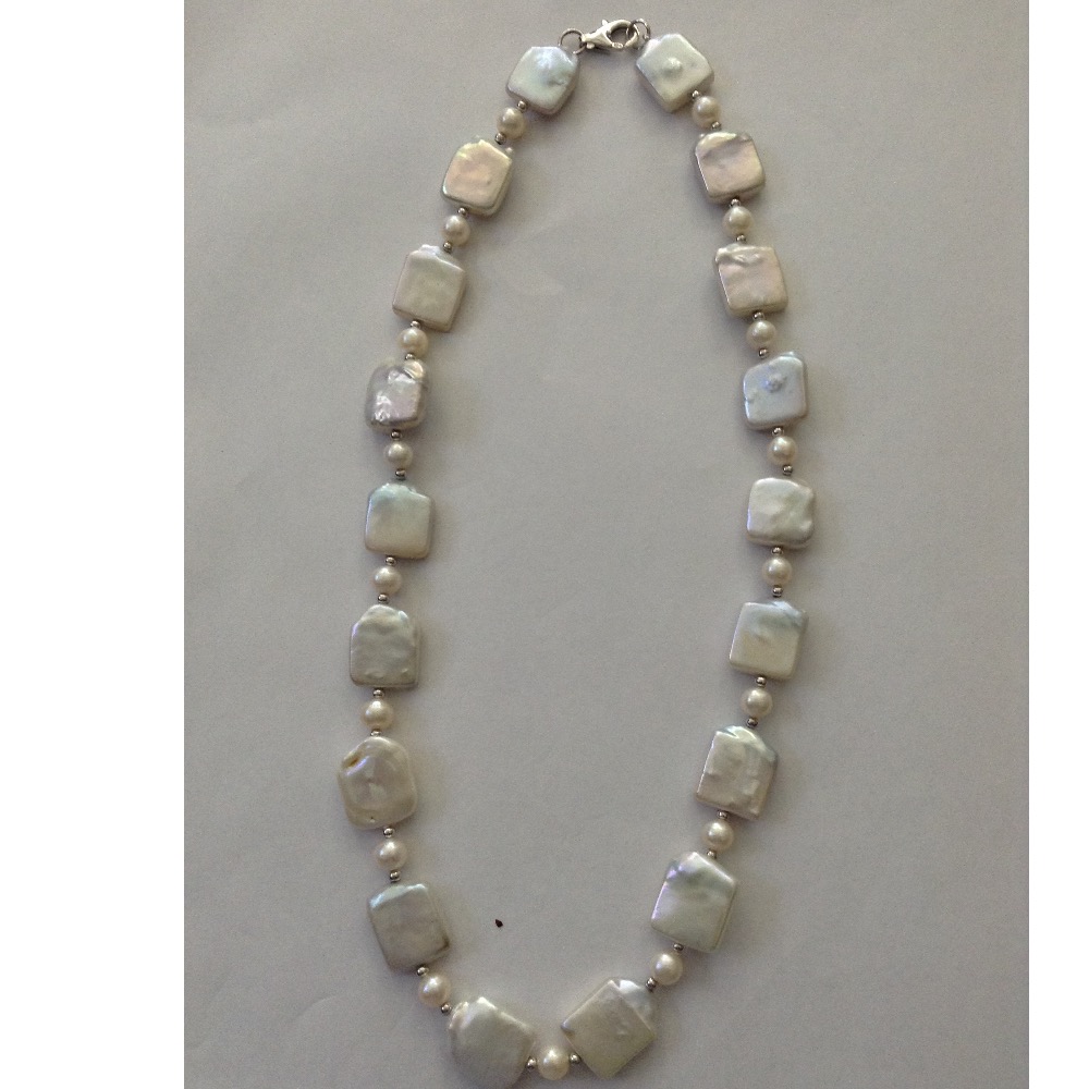 Freshwater white square baroque and round pearls mala JPM0151